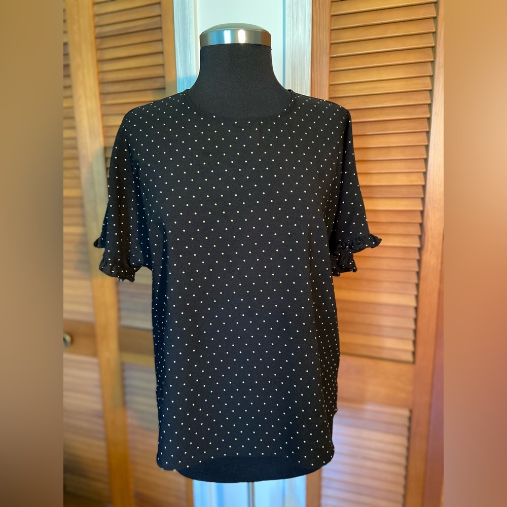 Fun2Fun Detina Ruffle Blouse Large Black Like New